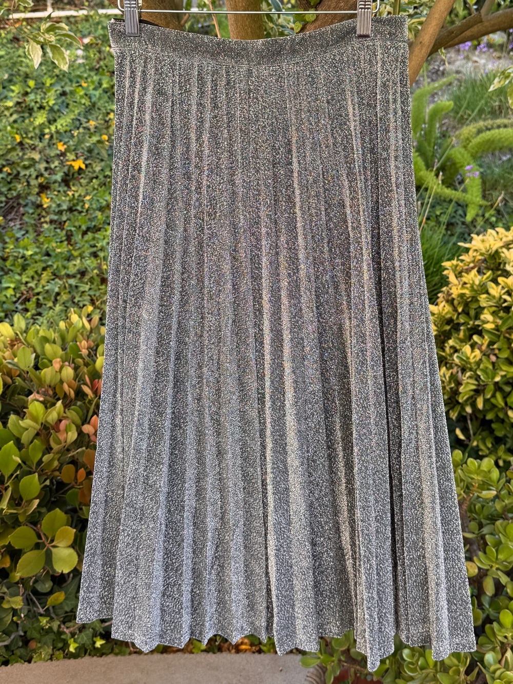 Forever 21 Shimmery Gray Pleated Midi Skirt